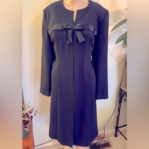 Leslie Fay navy blue satin ribbon bow party dress size 12P